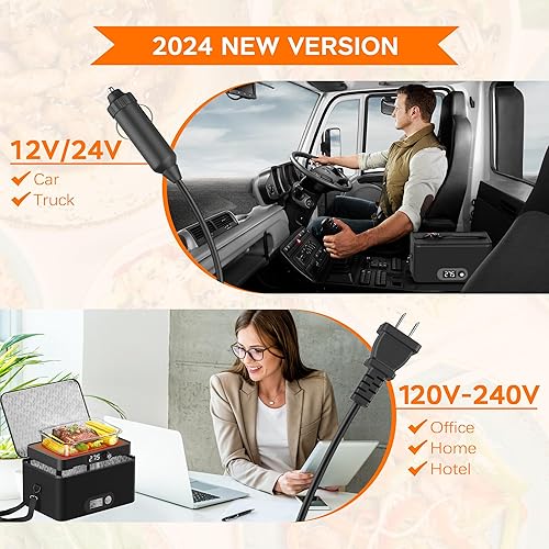 Miniatura 3 de Horno portátil, 12 V, 24 V, 110 V-240 V, calentador de alimentos para automóvil, portátil, mini horno personal, lonchera eléctrica calentada para