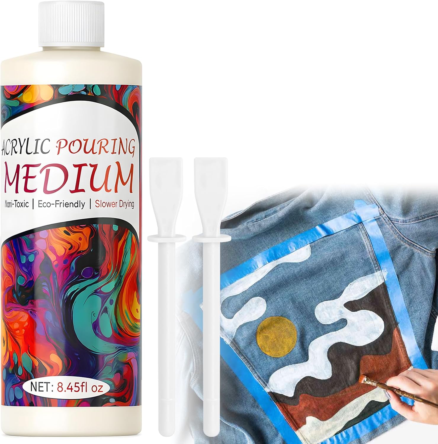 Fabric Medium, 8.45oz Professional Effects Fabric Painting Acrylic Fluid Medium, Improves Acrylic Paint Adhesion to Fabrics, Textiles for DIY Clothing, T-shirts, Shoes, Jeans, Bags (1.5 Ounce)