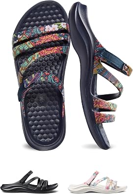 Joybees Womens Lakeshore Sandal, Size 6, Geo Mandala, Lightweight Waterproof Beach Sandals for Women with Honeycomb Pillow Insole, Easy Clean Slip-On Shoe