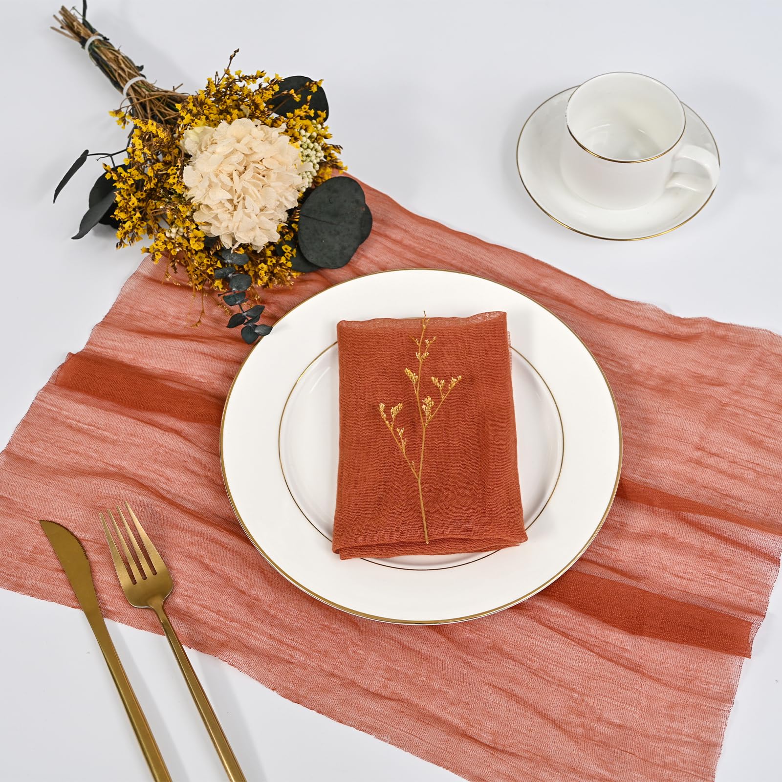 100 Paquets de Serviettes en Tulle de Fromage 43 x 43 cm - Serviettes de Table en Tissu de Coton Doux et Ridé - Serviettes Décoratives Rustiques pour Mariages, Fêtes, Baby Shower, Maison (Terracotta)