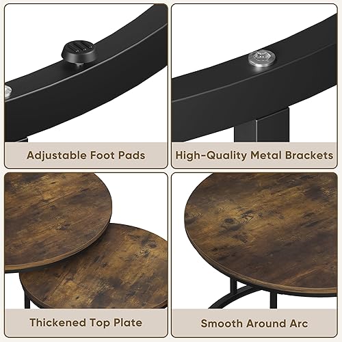 Miniatura 54 de Smuxee Juego de 2 mesas auxiliares anidadas, mesa auxiliar redonda de 23.6 pulgadas, parte superior de grano de madera con patas antideslizantes