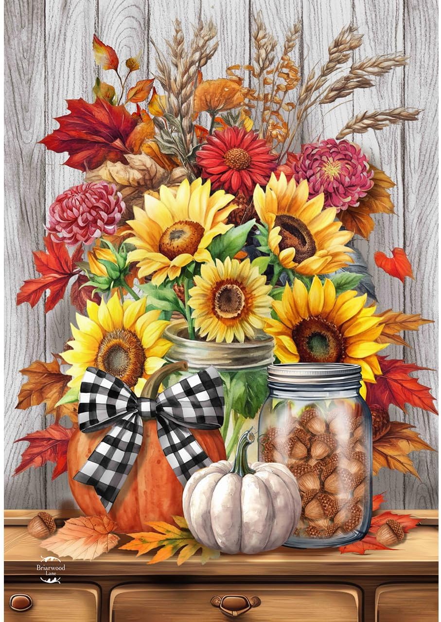 Checkered Fall Truck Burlap House Flag 40" x 28" Briarwood Lane