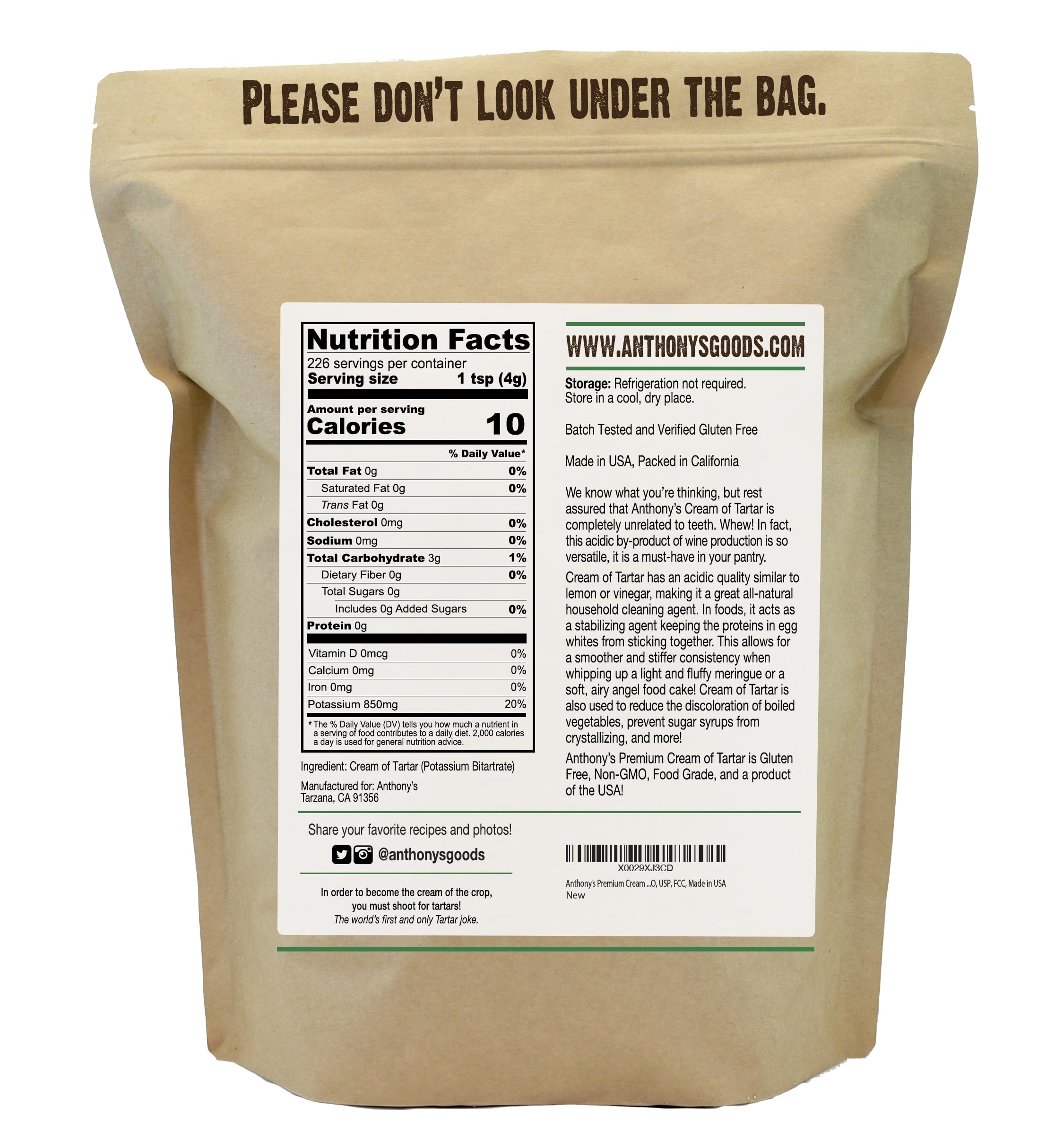 Anthonys Premium Cream of Tartar 2 lb Gluten Free Food Grade Non GMO USP FCC Made in USA — view 7