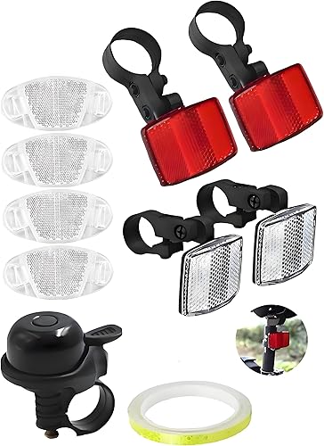 Kit de 8 reflectores delanteros y traseros de bicicleta, kit de reflectores de radios de rueda de bicicleta, con campana de bicicleta de aluminio,