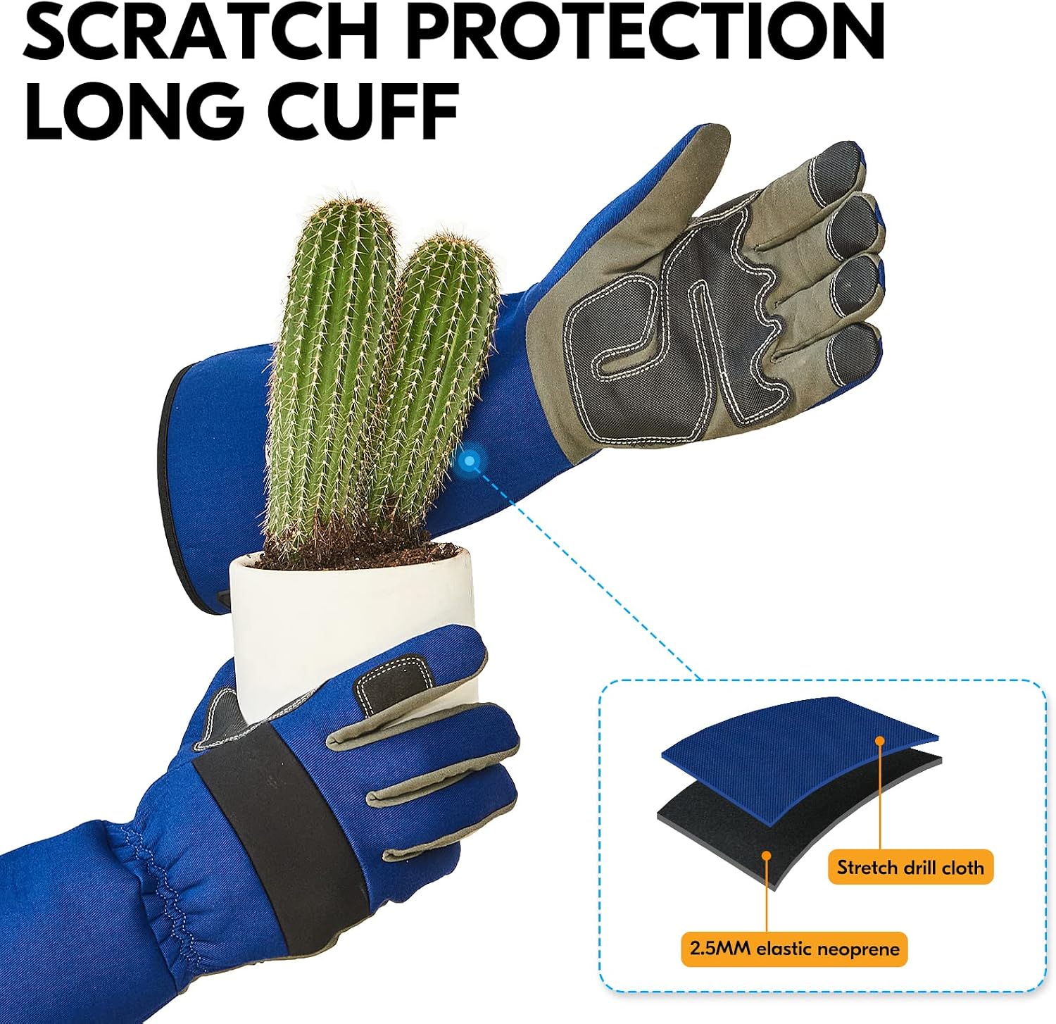Vgo... Safety Work Gloves Men,Gardening,Long Sleeves Gauntlet,Puncture Proof,Touchscreen(1 Pair,Size M,Blue,AL6608-ML)