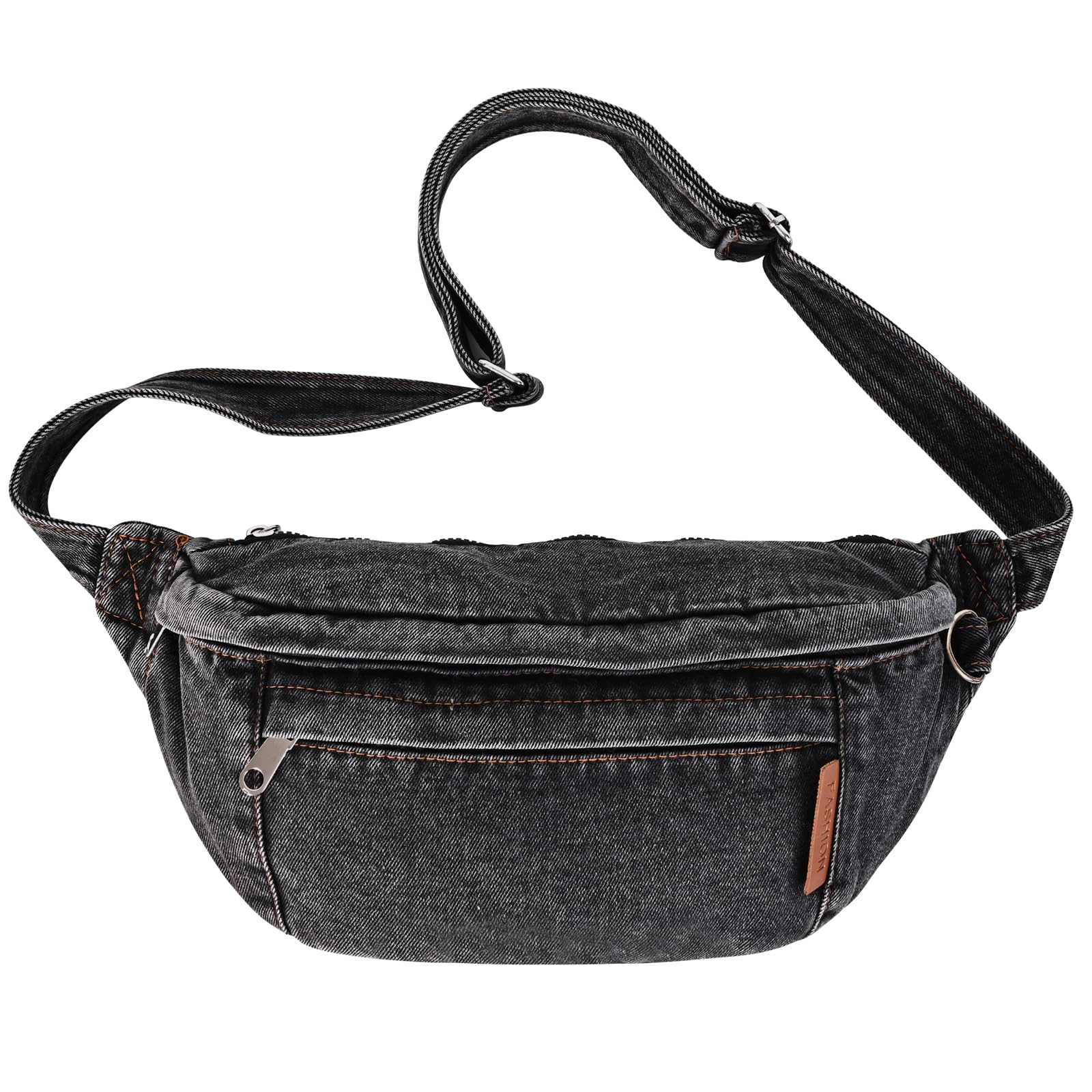Extolove Denim Fanny Pack Large Chest Bag Jean Purses for Women Denim Purse Crossbody Bags with Adjustable Strap (Black)