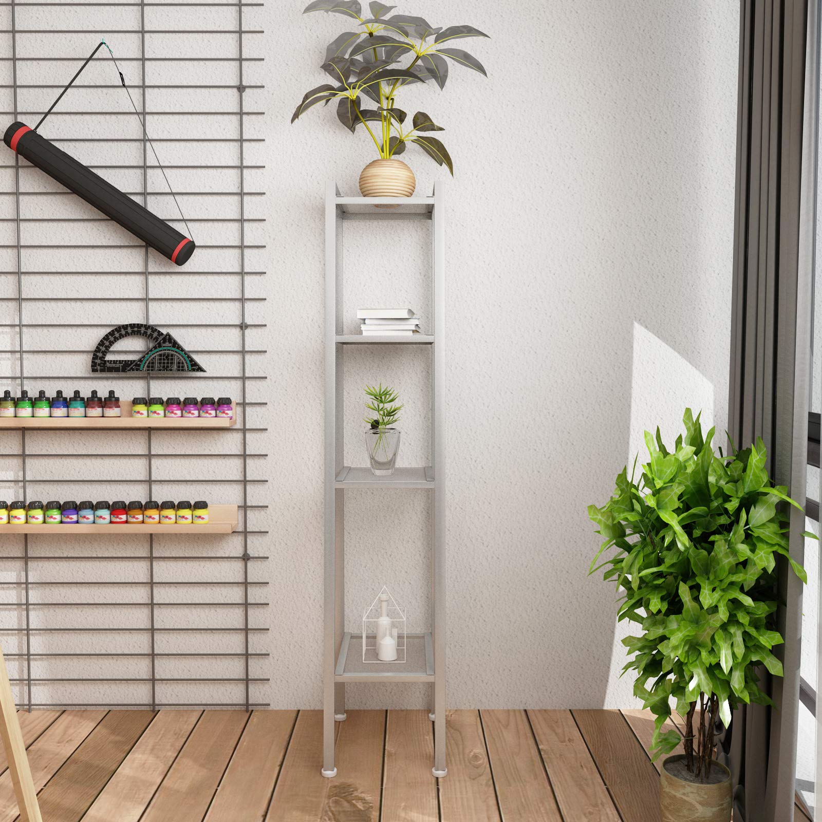 Nte Étagère échelle Blanche, étagère échelle 4 Niveaux Métal Pour Salon