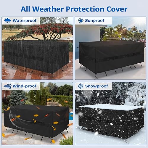 Miniatura 8 de SunPatio Fundas impermeables para muebles de patio, fundas rectangulares para mesas y sillas, juego de muebles de exterior con cordones y costuras