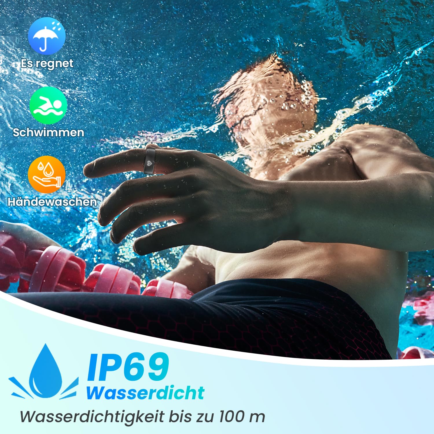 Rogbid R1P - Anello intelligente per uomo e donna, con frequenza cardiaca, ossigeno nel sangue, pressione sanguigna, monitoraggio del sonno, fitness step, IP69, impermeabile per iPhone e Android (8)