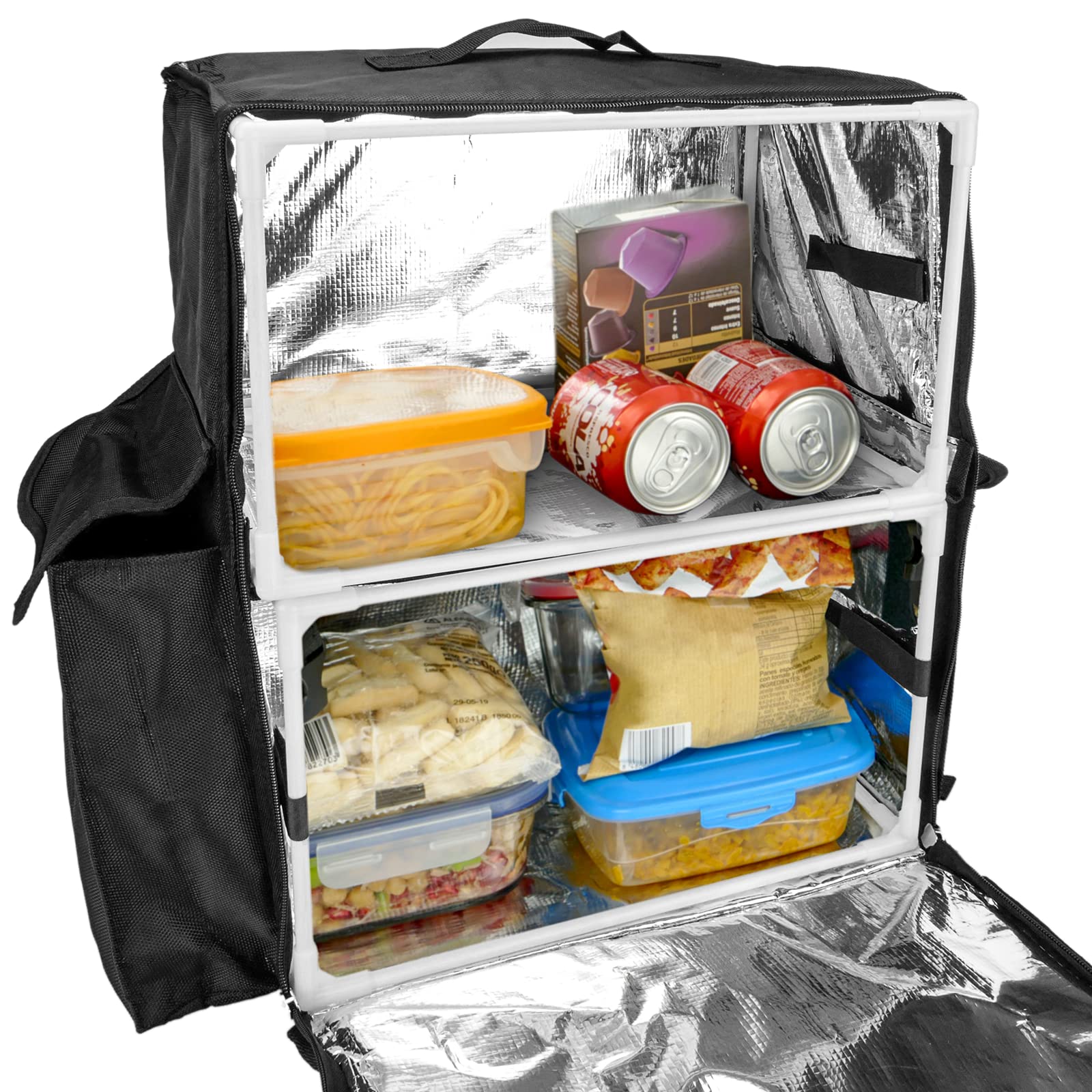 Nevera portátil negra 48 Litros 39x50x25cm, mochila bolsa isotérmica para picnic, camping, playa, entrega de alimentos en moto o bicicleta