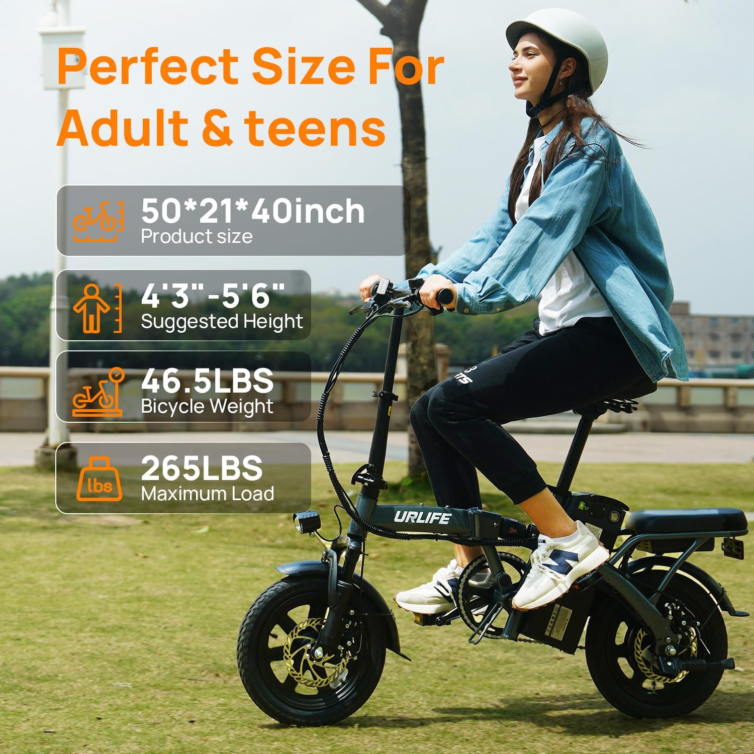 Dimensions and suggested height for URLIFE Electric Bike