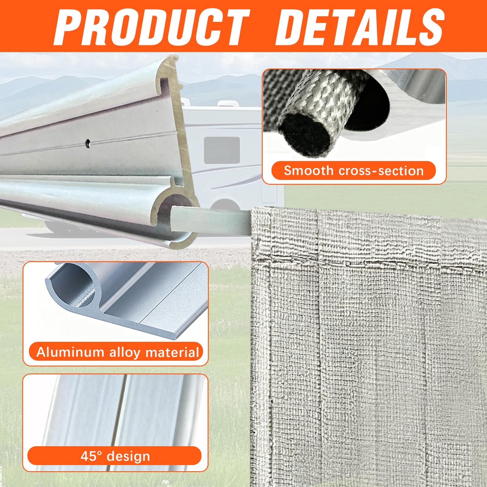 BRGD 8 Piezas 50cm Riel de Refuerzo de Aluminio, Riel para Toldo Canal C Fijación al Techo 45° para Accesorios de Autocaravana y Caravana