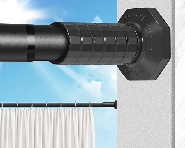 Tension Curtain Rod 51-168 In, ZYKORT Shower Curtain Rods No Drilling, Extra Long Outdoor Curtain Rod for Patio, Adjustable Spring Tension Rods for Bathroom Window, Easy to Install, Never Rust, Black