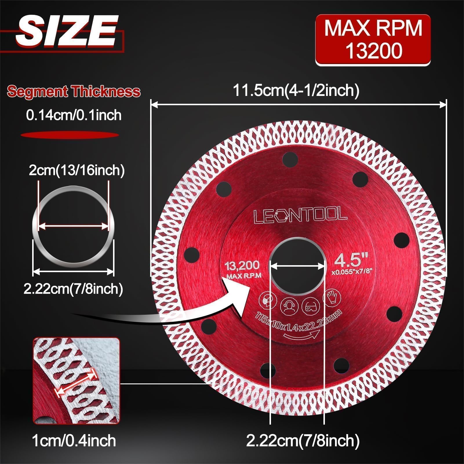 LEONTOOL 4-1/2 inch Super Thin Diamond Blade for Angle Grinder with Arbor Adapter X Teeth Tile Blade - Image 2