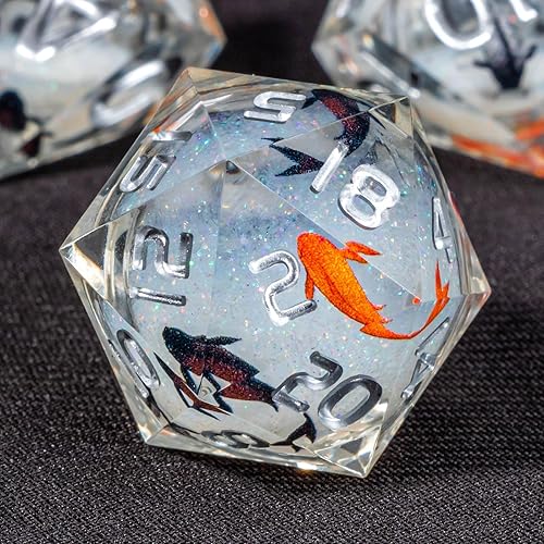 OUKELANWO Liquid Core - Juego de dados DND de ojo de dragón con caja de regalo, 7 piezas de dados poliédricos de Dungeons and Dragons para juegos de