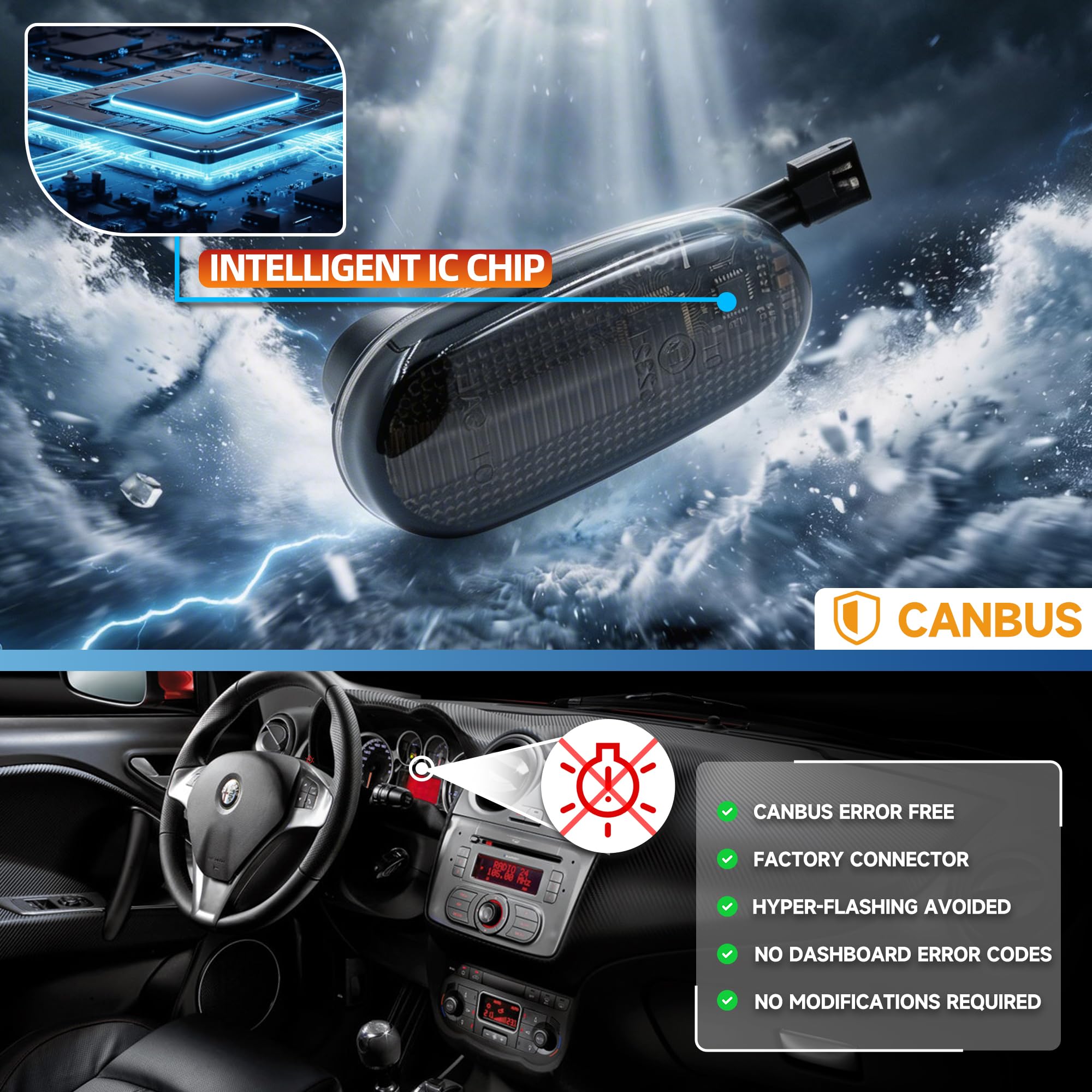 Indicatori di direzione sequenziali a LED per Alfa Romeo 147 GT 937 MiTo 955 Fiat Bravo II MK2 Canbus Error Free Lente affumicata Indicatore di direzione laterale dinamico Indicatore di direzione