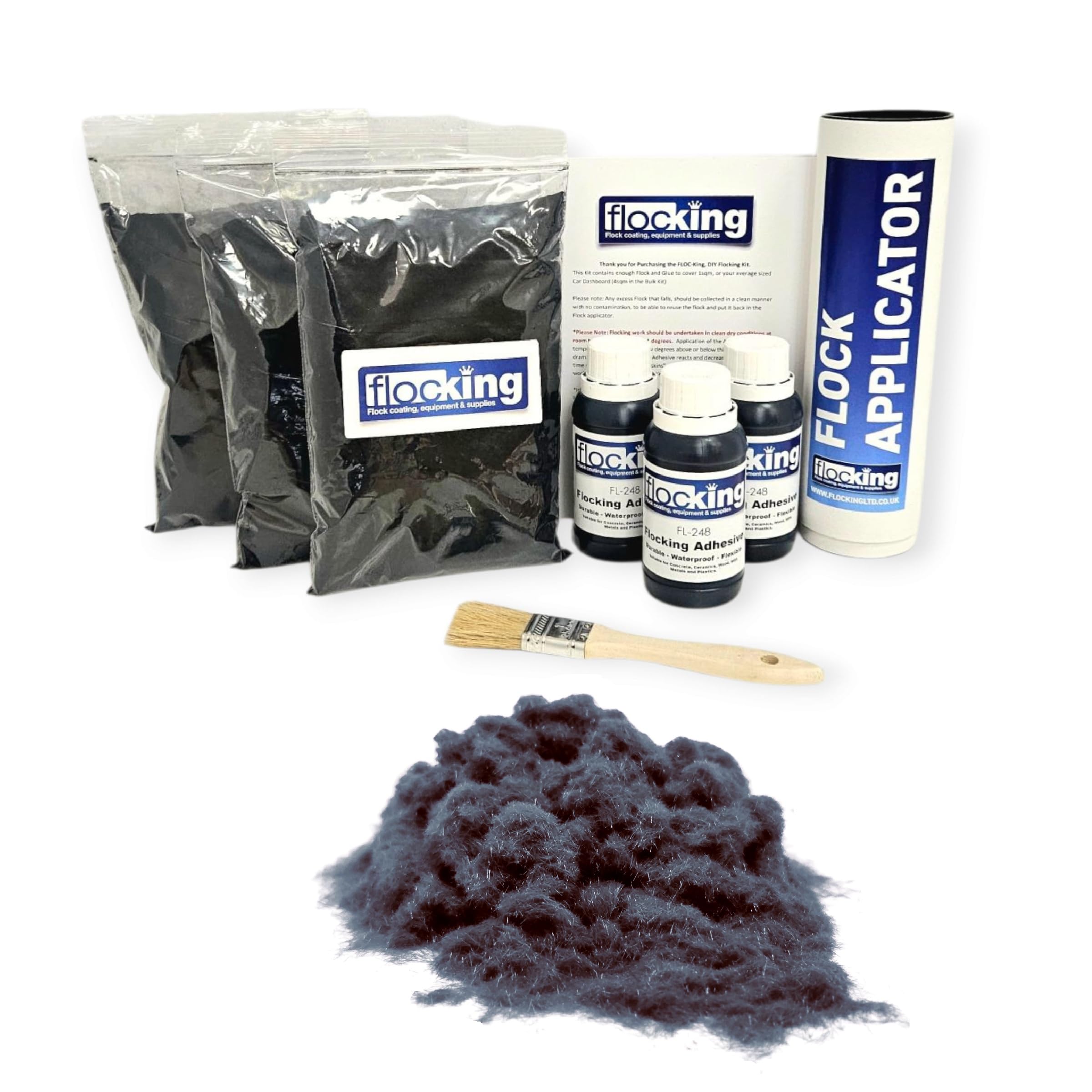 FLOC-KING Dreierpack Beflockungs-Kit - Komplettes DIY Flock Anwendung Set - Auto Armaturenbretter Handwerk Projekte Modellbau - Inklusive Nylon Flock Fibers Beflockungskleber Tube Applikator