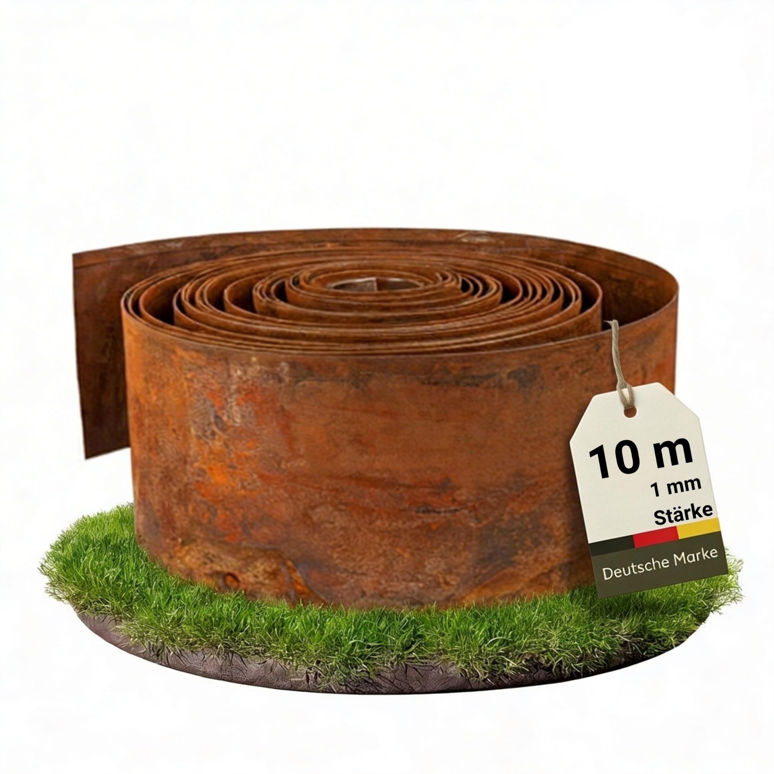 novaterra® Rasenkante Metall aus Cortenstahl - 10m Rolle, 15cm Höhe, 1mm Stärke - Rostoptik Beetbegrenzung, Flexible Rasenkante für Garten & Mähroboter