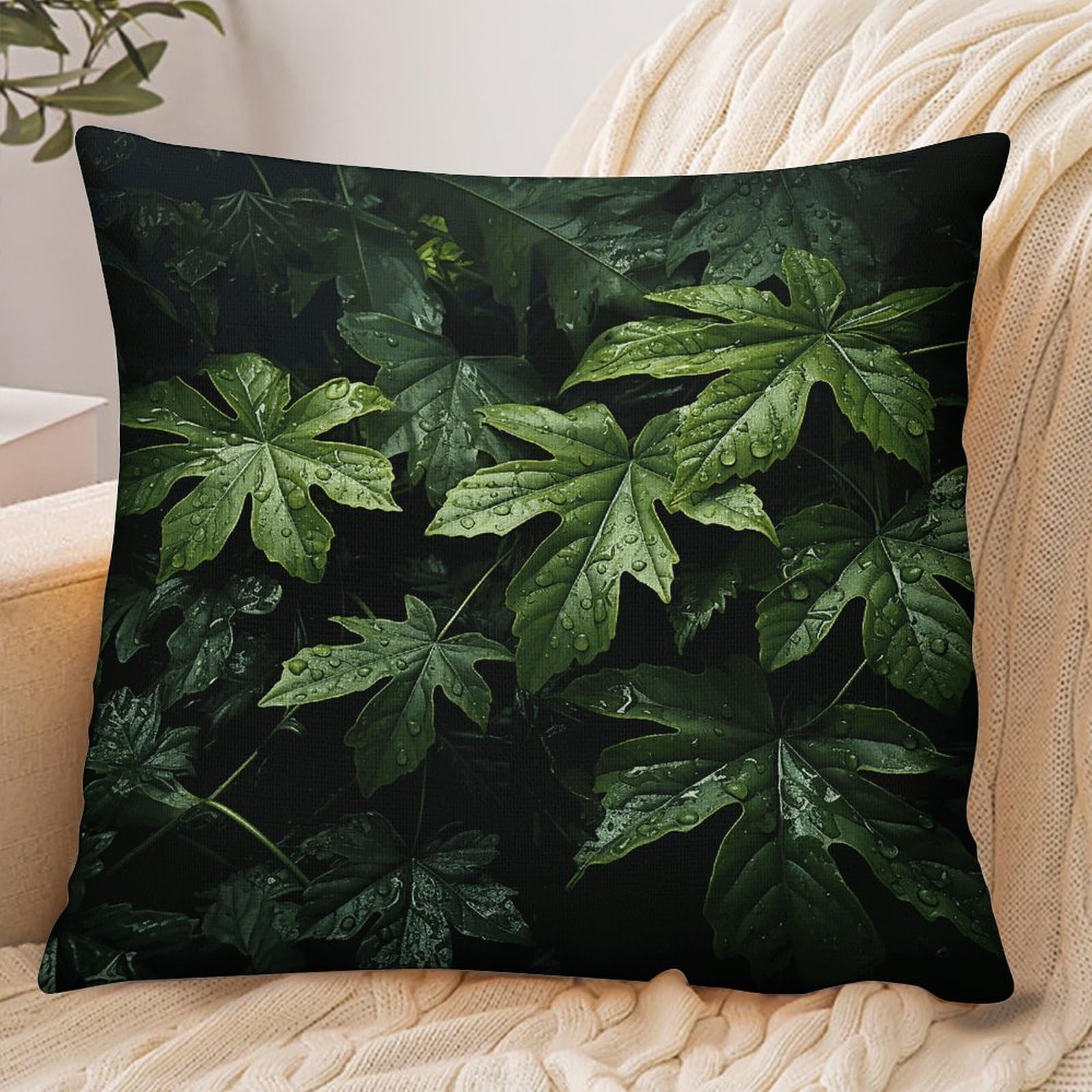 Fekiloot Style Green Leaves Pattern Pillowcase Pillow Sham Pillow Case