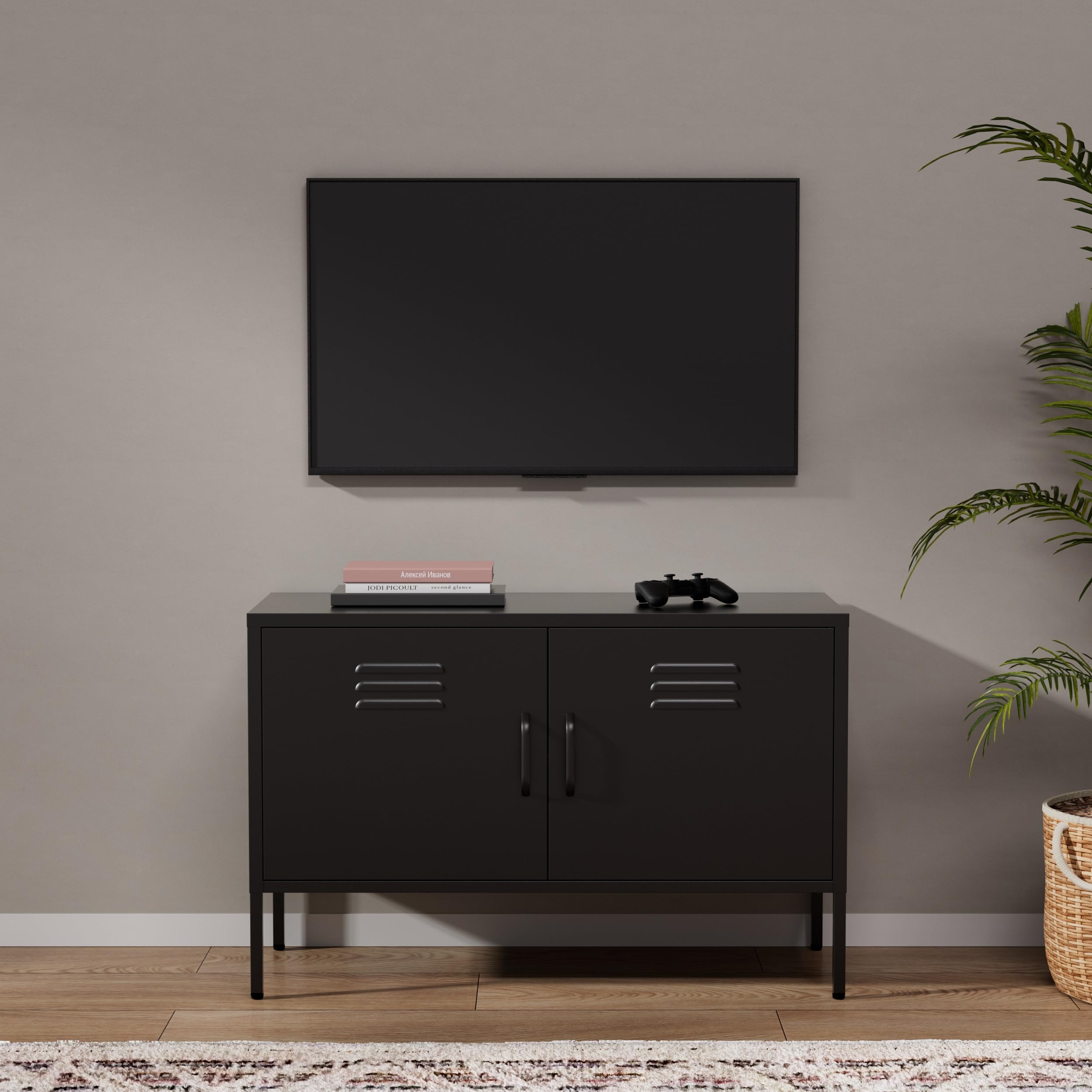 Mobile TV in Metallo – Lowboard Industriale – 100x40x65 cm – Mobile Porta TV per Soggiorno (Nero)