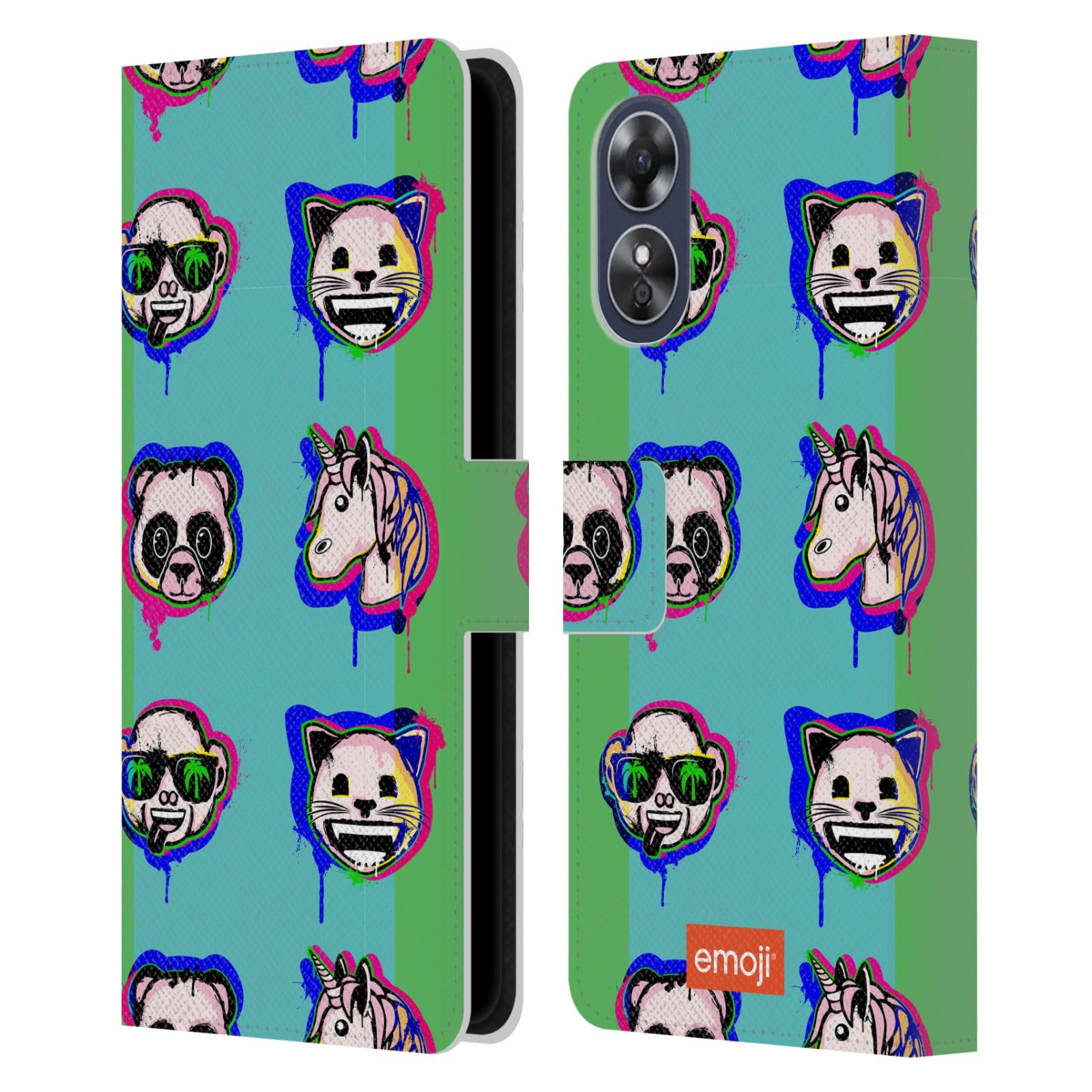 Head Case Designs Officially Licensed emoji® Cool Graffiti Leather Book Wallet Case Cover Compatible With Oppo A17