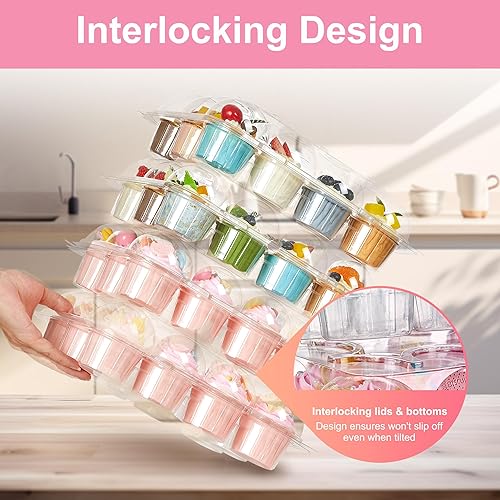 Miniatura 2 de Contenedores para cupcakes, 12 unidades estándar (12 unidades x 15 juegos), cajas resistentes y fuertes para 12 cupcakes, soportes desechables para