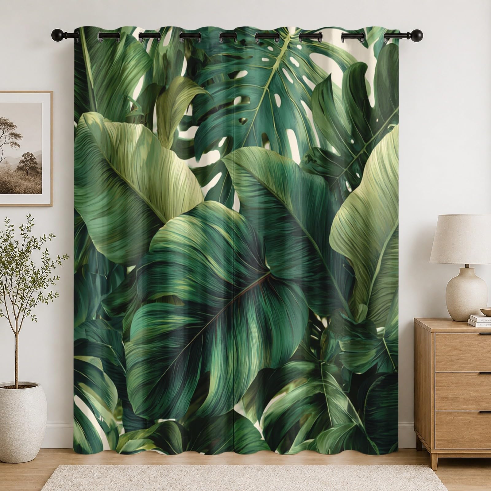 Rideaux occultants Monstera lot de 2 panneaux 75x166 cm isolants thermiques à oeillets vert