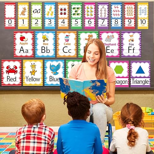 Miniatura 4 de 57 piezas de letras y números del alfabeto para decoración de pared de aula, tablón de anuncios arco iris, letras coloridas, números 0-10, tarjetas