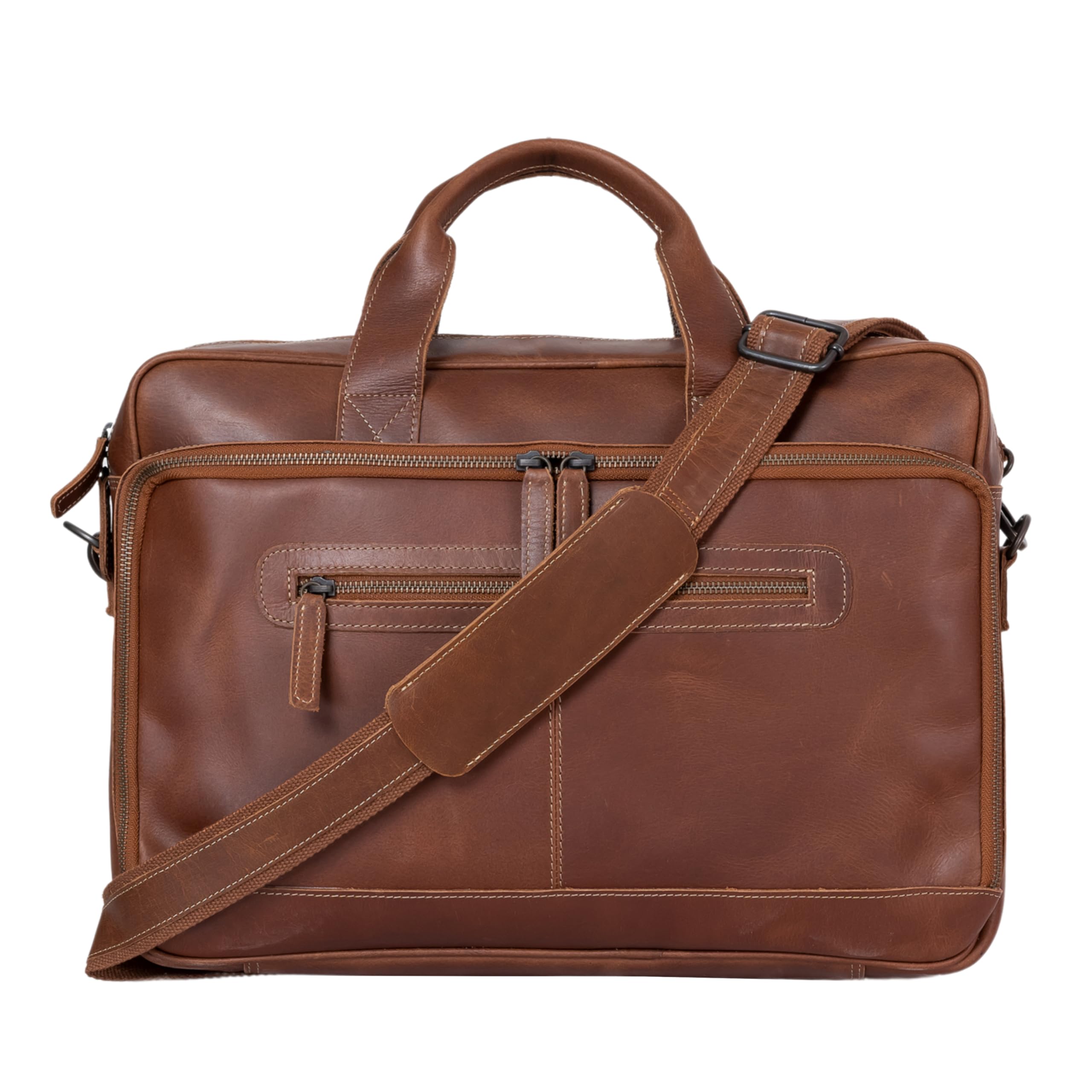 J.D.LEATHERS 16 Inch Leather Laptop briefcases Messenger bags best office Satchel bag for Men and Women (Tan)