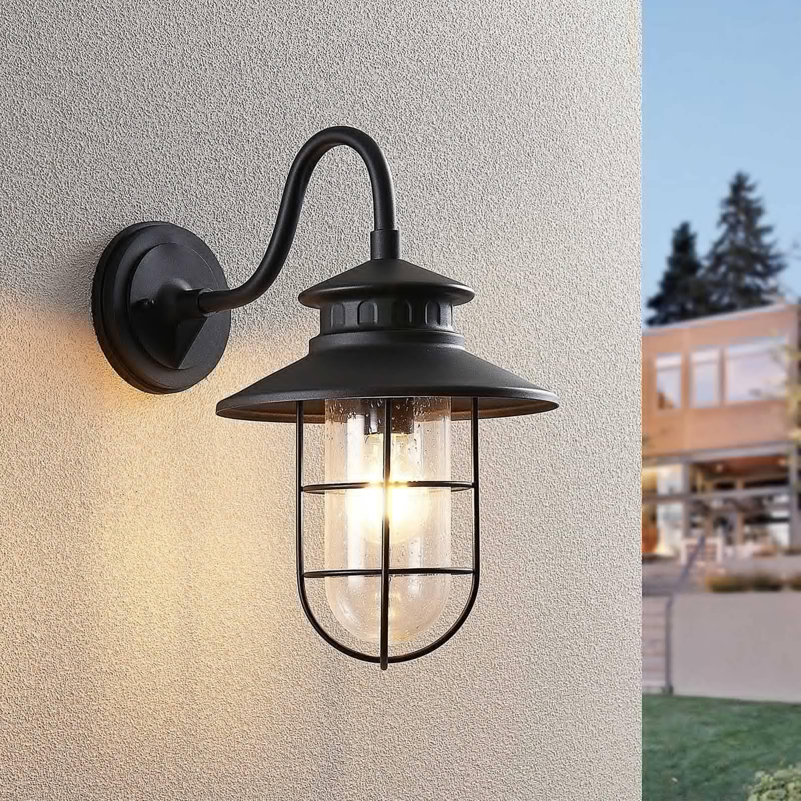 Lindby Wandleuchte außen (Laterne) Kyan (spritzwassergeschützt (Retro, Vintage Antik) in Schwarz aus Metall (1 flammig E27) - Außenwandleuchten Wandlampe Led Außenlampe Outdoor für