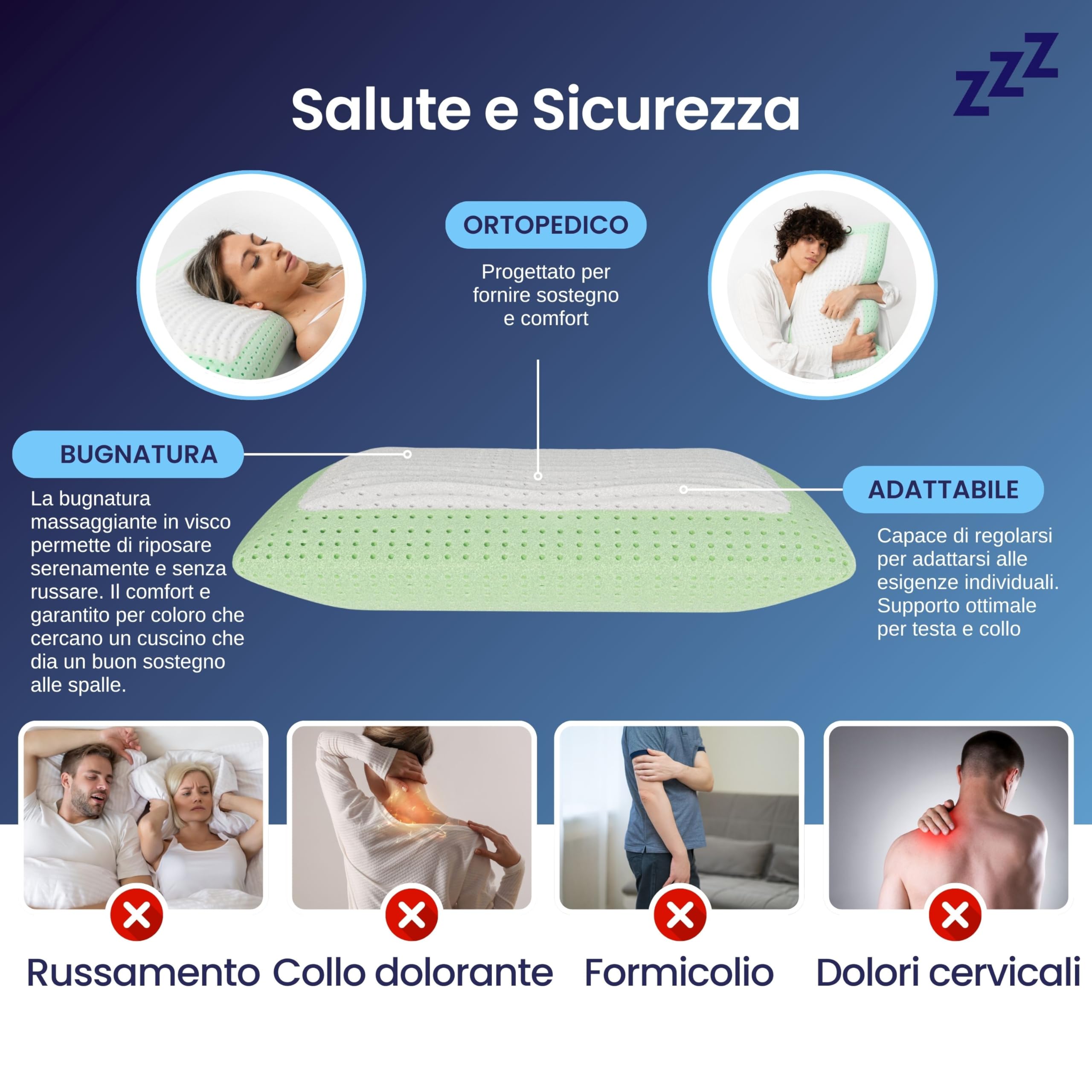 OlimpoFLEX Apollo | Cuscino in Bio Memory Foam e Oli Essenziali Ortopedico Effetto Antirussamento da Letto 72x42cm Guanciale Ergonomico con Federe in Omaggio – Made in Italy 100%