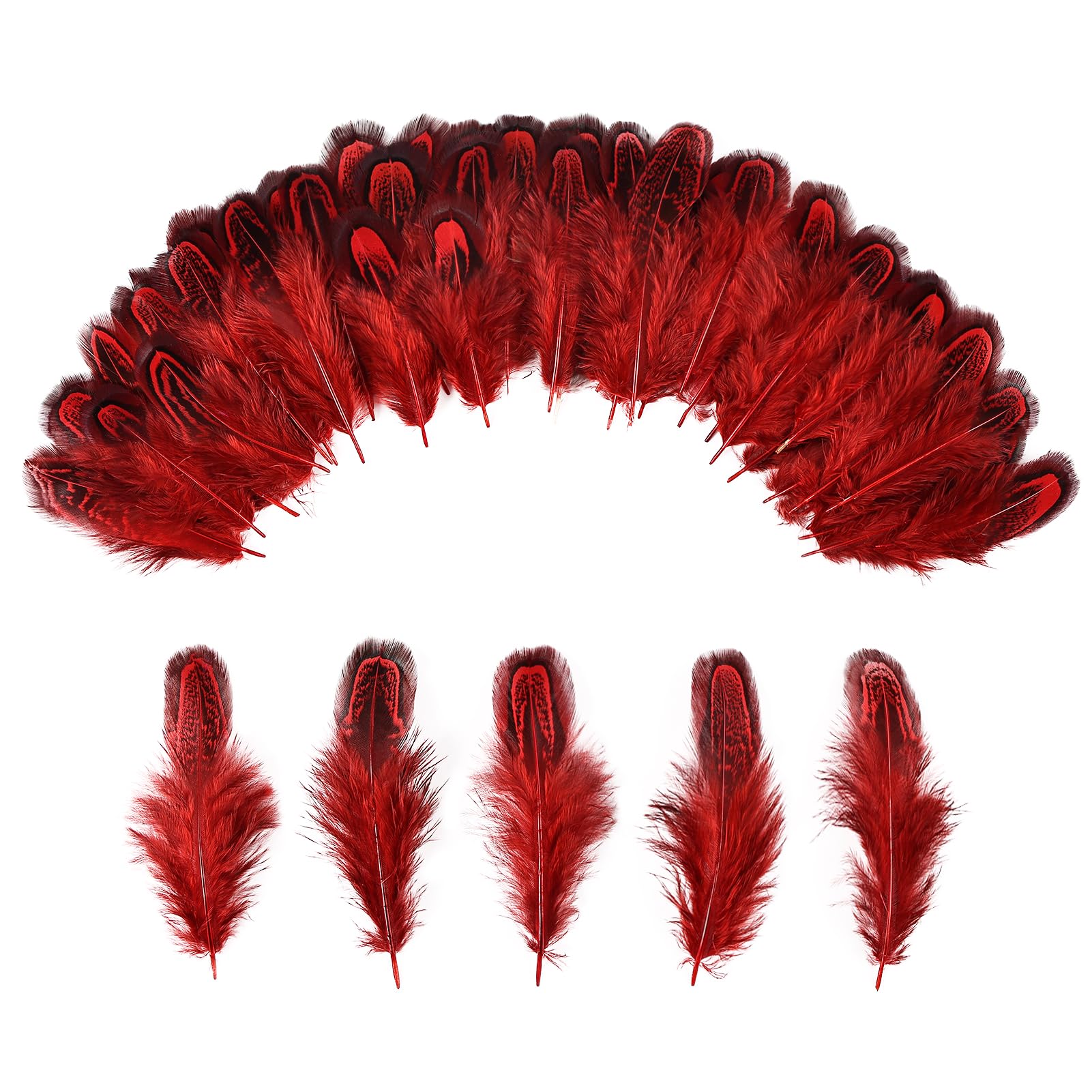 THARAHT Pheasant Plumage Feathers 120pcs Natural 2-3 Inches for Thanksgiving Crafts Hats Sewing Clothing Wedding Dream Catcher Decoration Feathers,Red