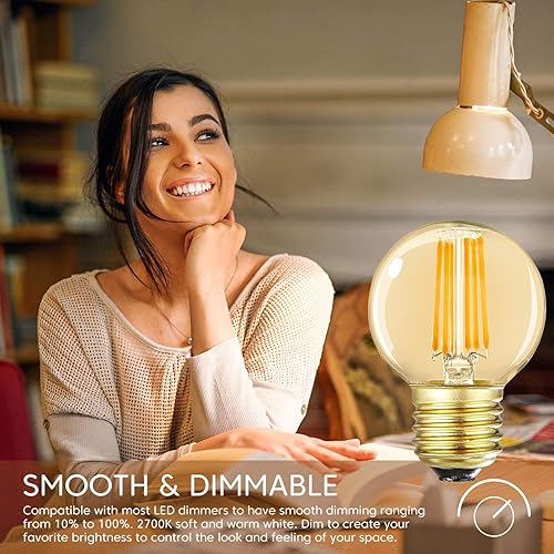 Miniatura 8 de Leools Bombillas LED regulables G16.5, bombillas LED E26 Edison, 6 W igual a 60 W, 600 lm, blanco cálido ámbar 2700 K, bombilla de globo para