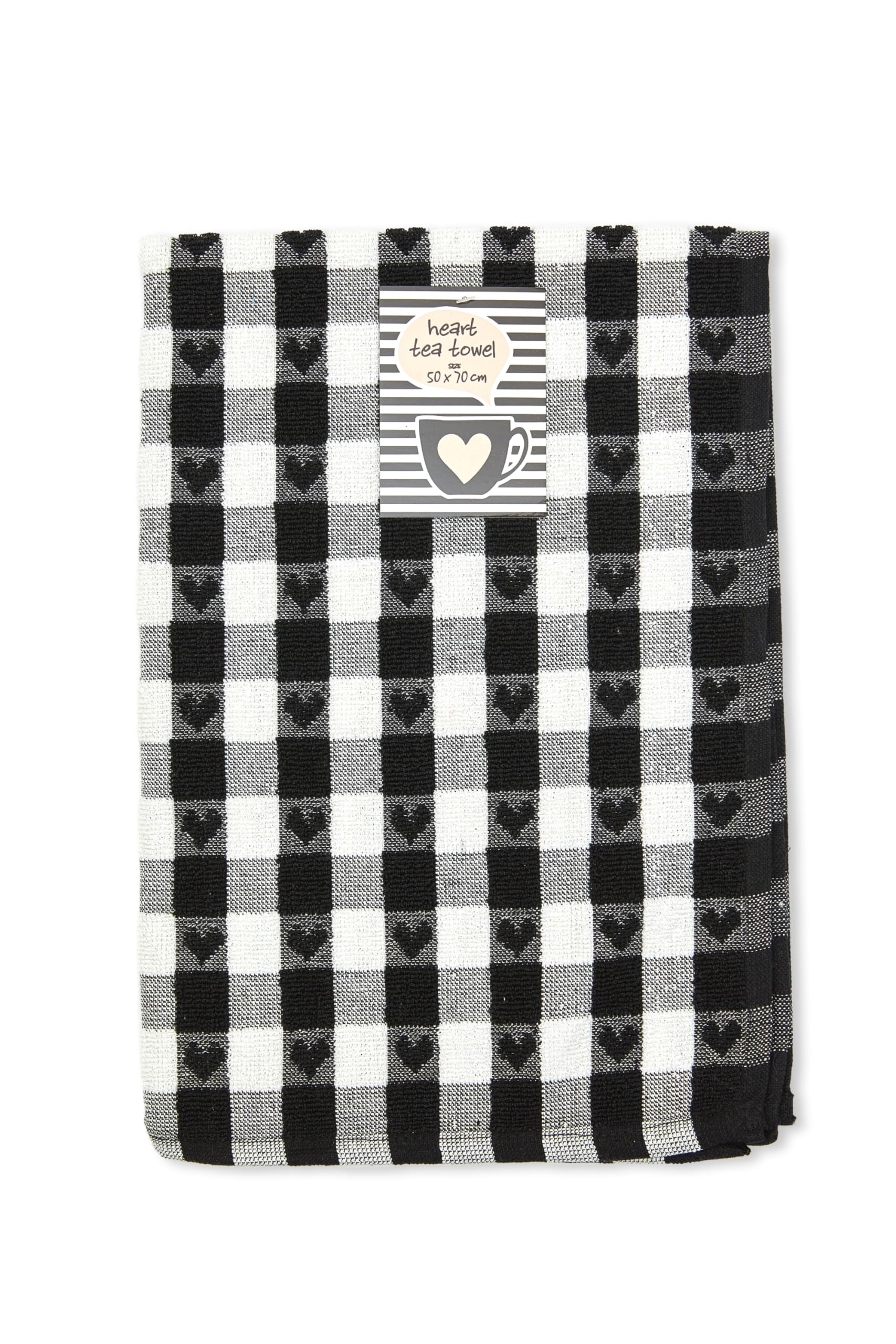 Emma Barclay Black Jumbo Heavy Weight Check Kitchen Tea Towel With Heart Detail (Black)