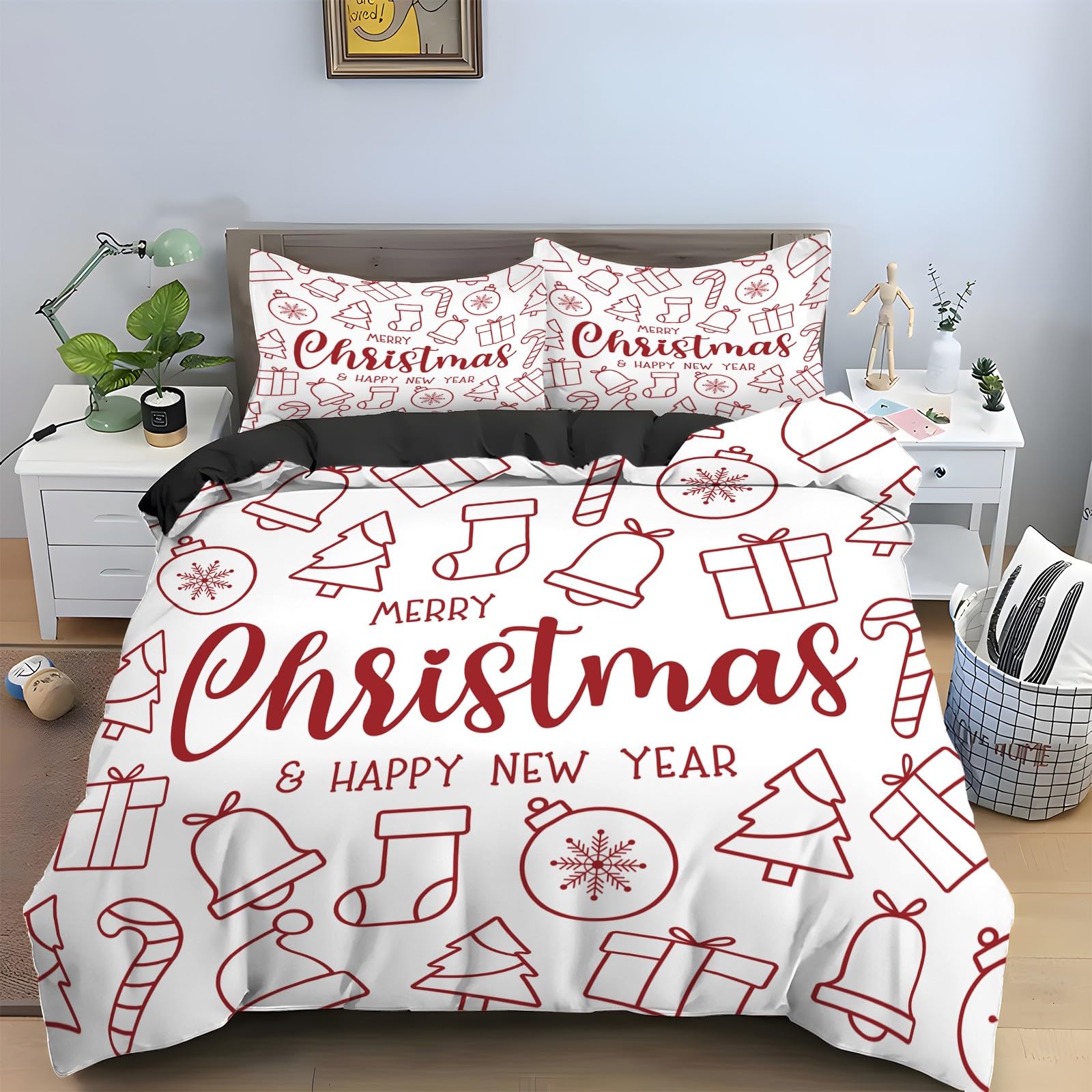 Housse de couette 220x240 Noël en microfibre avec 2 taies d'oreiller KG149