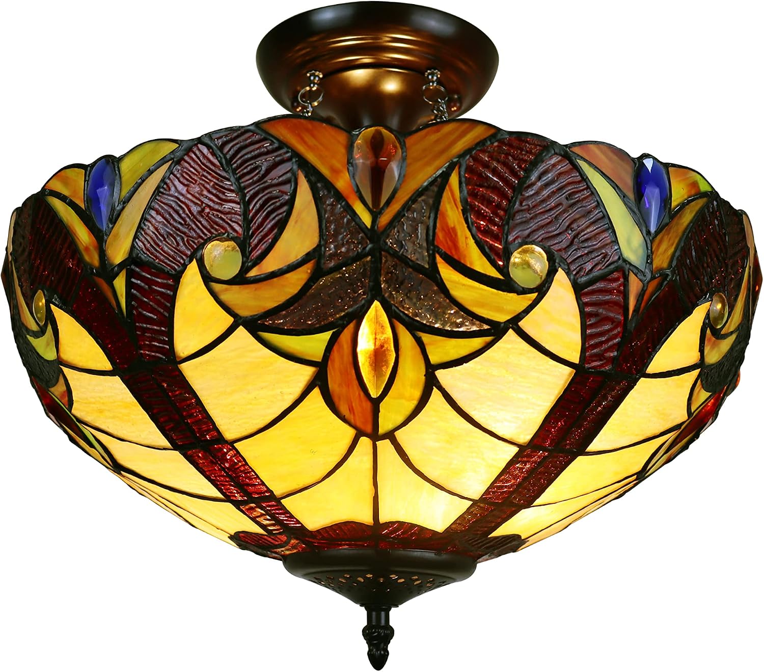 Chloe Lighting Adia Victorian Tiffany-Style Dark Bronze 2 Light Semi-Flush Fixture 16" Wide