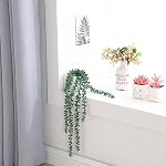 Tiita Artificial Succulents Hanging Plants, Fake String of Pearls Plants in White Ceramic, Set of 2