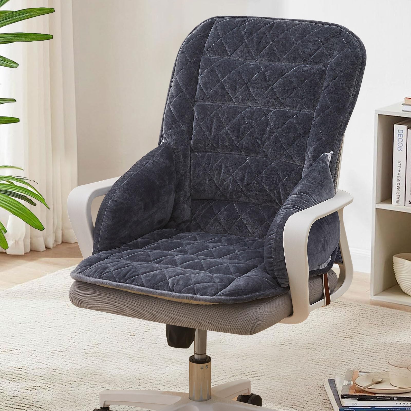 19" Desk Chair Cushion, Soft Office Cushion with Ties Seat Cushion with Back Support Non-Slip Bottom Rocking Chair Pads for Home Living Room Indoor