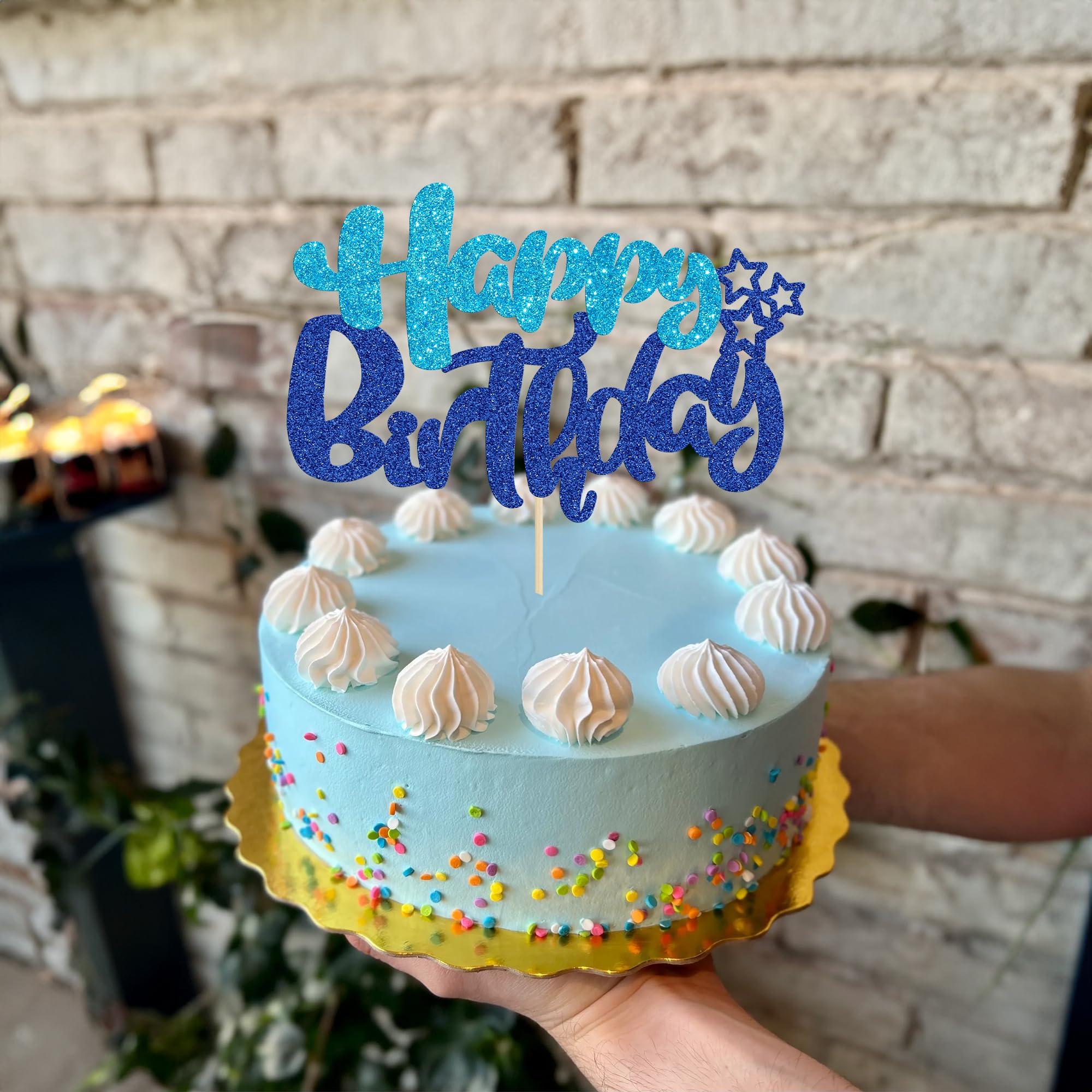 Ephlyn Tortenaufsatz „Happy Birthday“ – Glitzernd, Dunkelblau, 16x20 Cm, Für Kuchen & Cupcakes