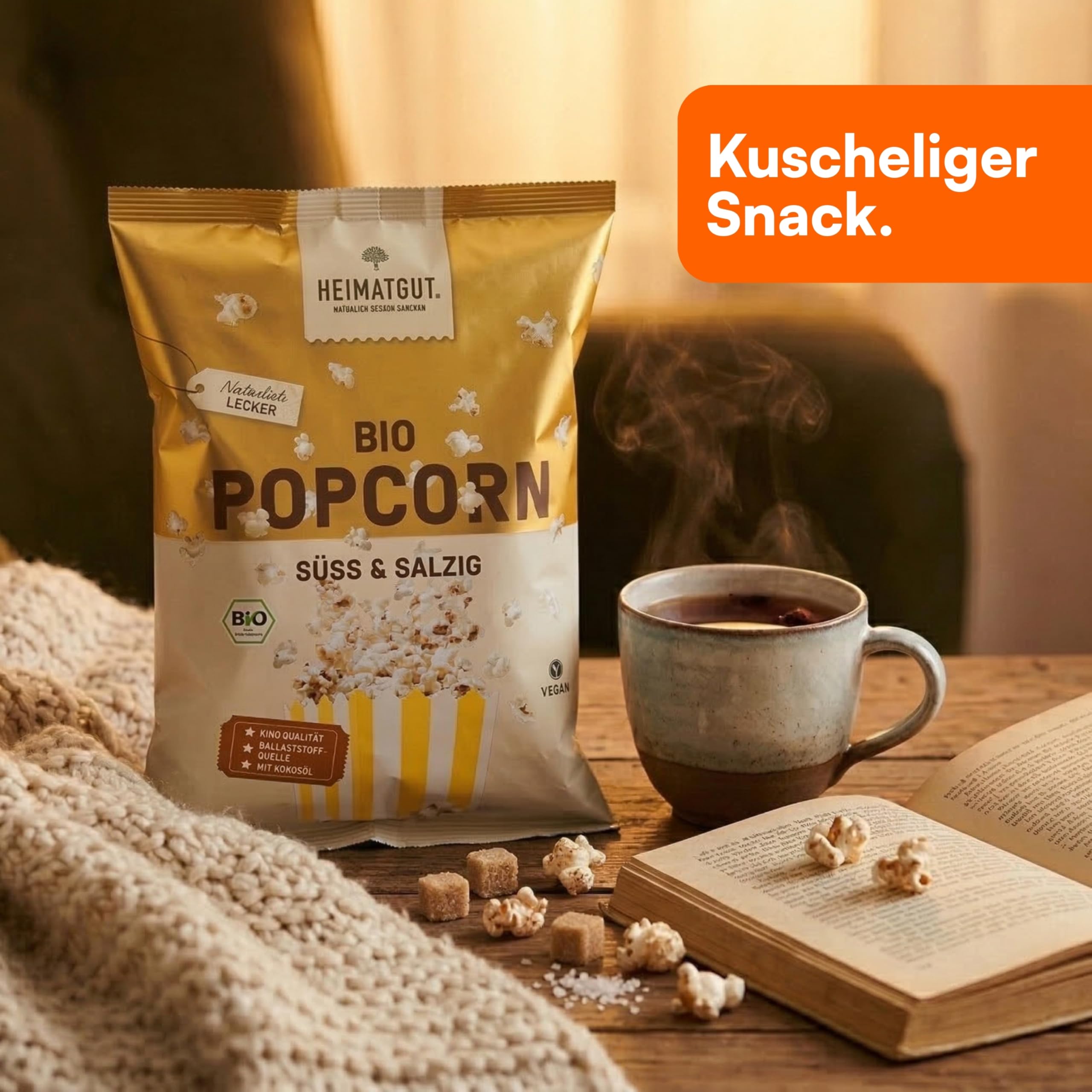 HEIMATGUT® Bio Vegan Popcorn Süß & Salzig | Premium Butterflycorn Popcorn-Mais | Mit Bio Kokosöl | Ohne Butter & Palmöl | Glutenfrei | Veganer Snack ohne künstliche Zusätze | 10 x 90 g