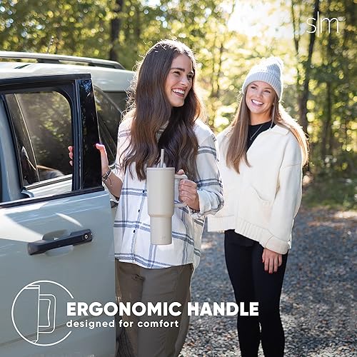 Miniatura 9 de Botella de agua aislada de acero inoxidable de 40 onzas con asa, tapa con popote, grabado con láser personalizado, colección Trek, abedul de almendra