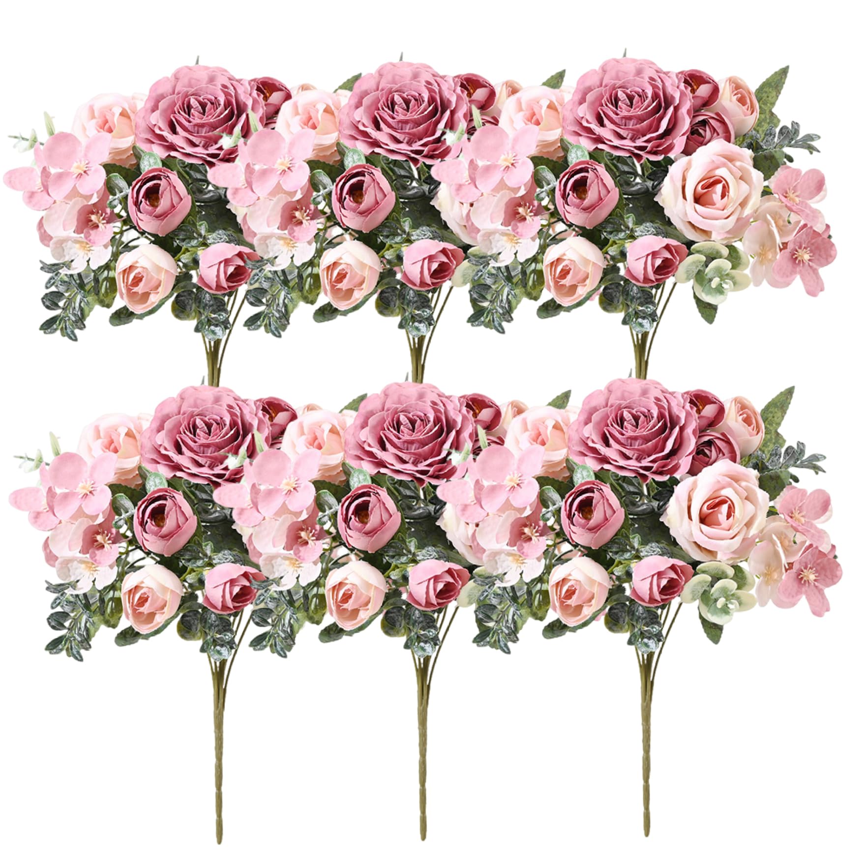 Wedhapy Flowers Peonies Artificial Flowers 6 Bundles 12 Inch Realistic Peonies with Small & Green Leaves Decorative Artificial for Home