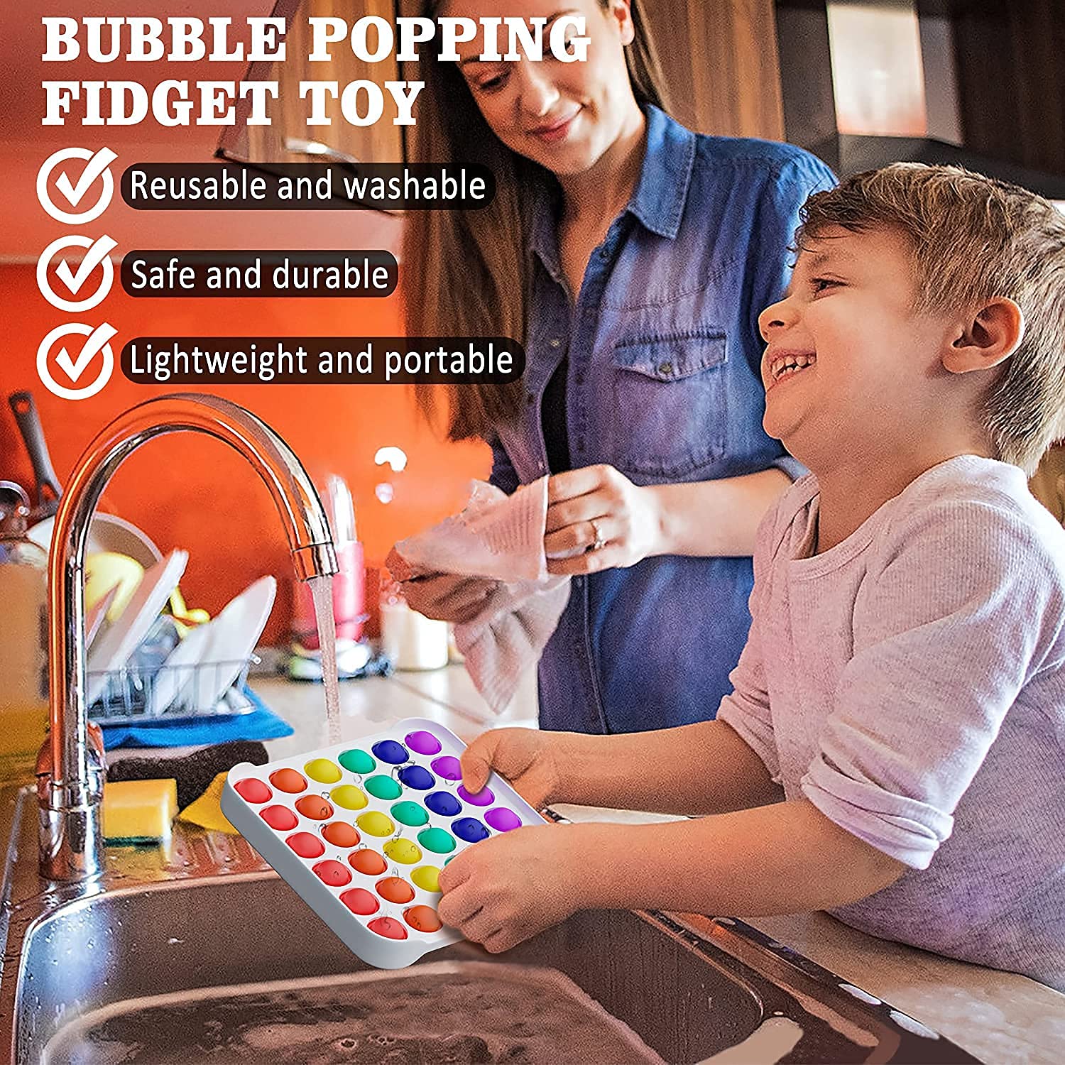 NIYANETAIL Pop It Fidget Toys, Pop it Rainbow Push Bubble Fidget Sensory Toy, Autism Special Needs Silicone Stress Relief Toy, Great Fidget Toy Sensory Toys Novelty Gifts (Circle + Square New) 2
