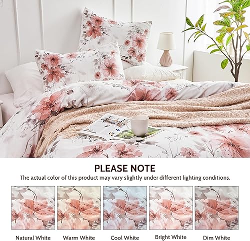 Miniatura 5 de DESIHOM Juego de edredón de 3 piezas con estampado floral rosa y 2 fundas de almohada, de microfibra con estampado floral, reversible, transpirable