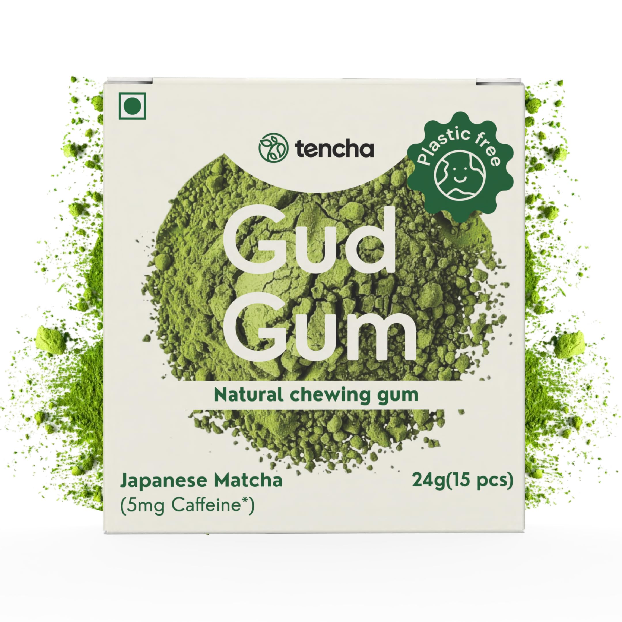 Tencha Matcha Chewing Gum | Tencha x Gud Gum | Vegan, Sugar-Free, Natural | Refreshing & Energizing with Premium Japanese Matcha | Plastic-Free, 100% Biodegradable | 15-Piece Pack