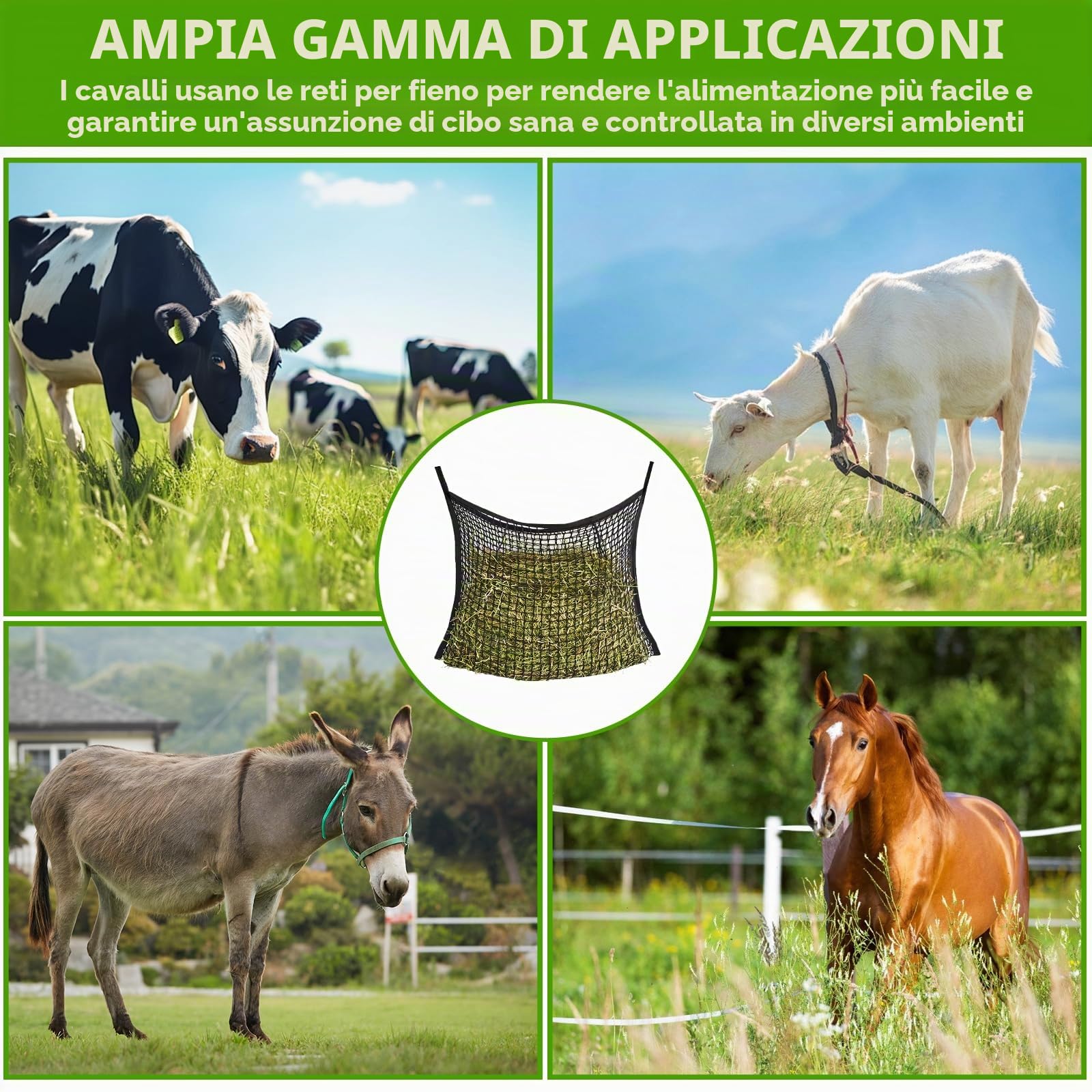 GAOUTO Rete da fieno per cavalli: 120 x 90 cm, rete da fieno, rete da fieno, dimensioni 3 x 3 cm, rete di alimentazione per fieno da 8,5 kg, borsa di oggi, Heusack può essere esteso per cavalli
