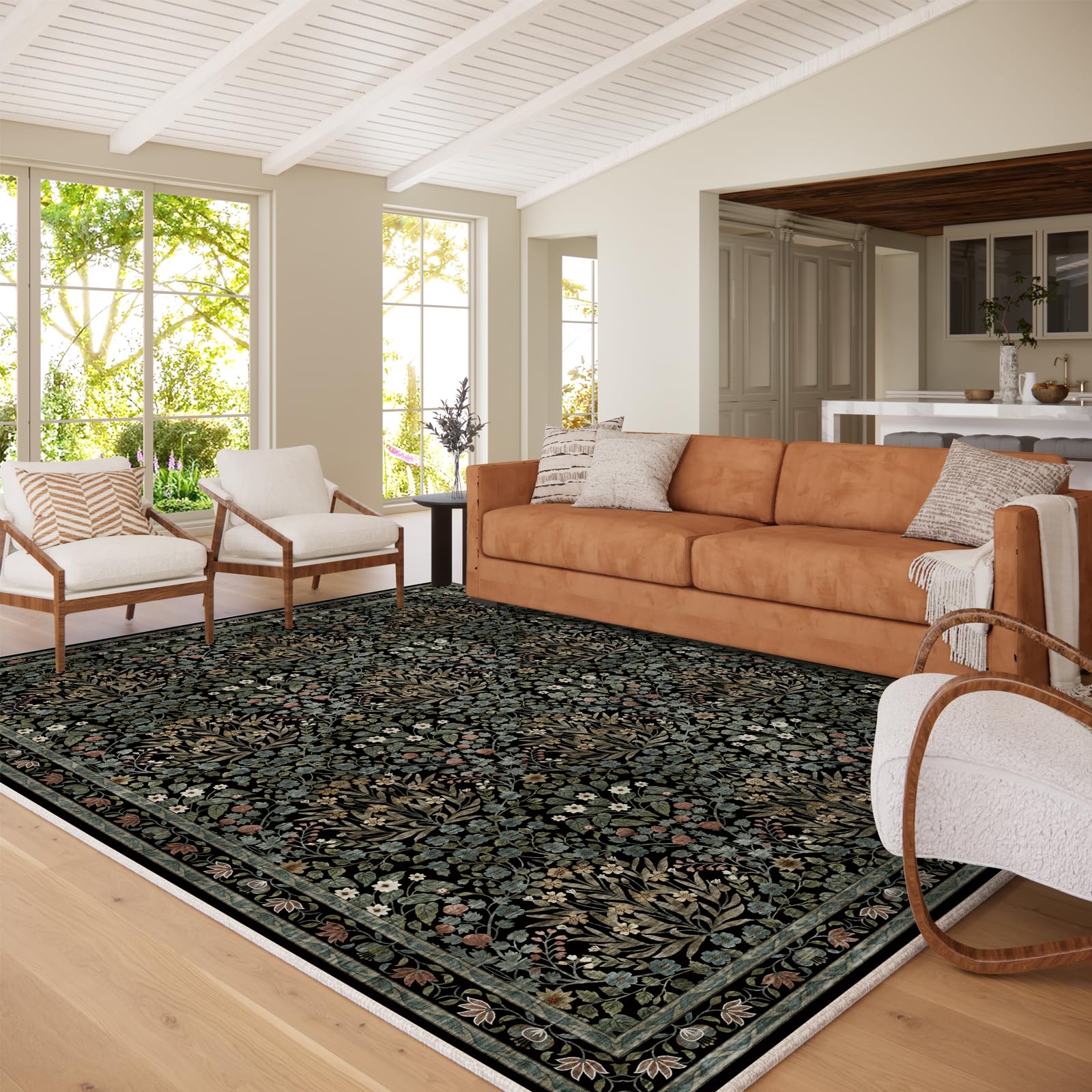 Traditional Design Vintage Floral Area Rug 8 x 10,Washable Area Rugs - Perfect for Living Room, Bedroom, Kids Room, Nursery - Stain &amp; Water Resistant Non-Slip, Dining Room Decor