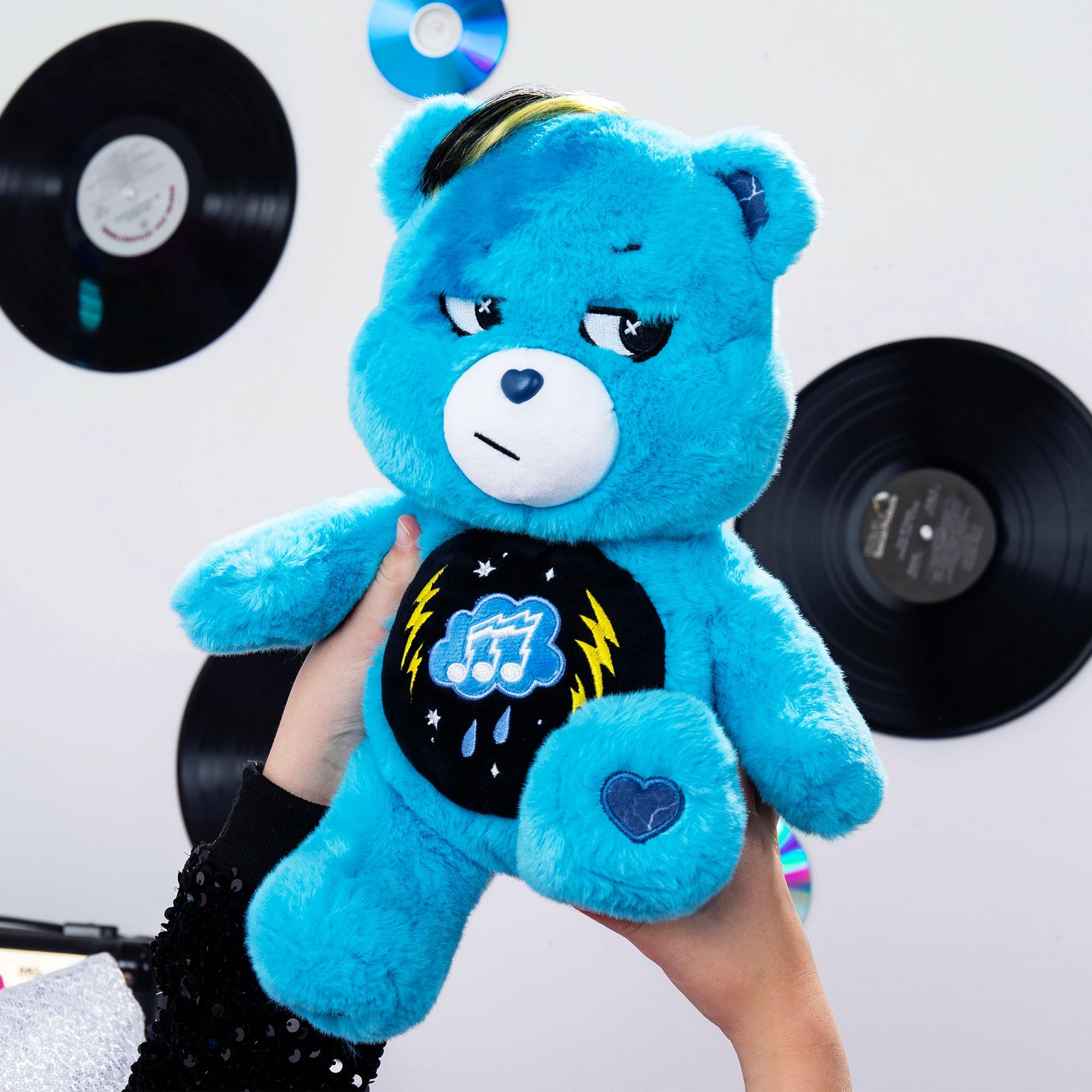 Basic Fun Care Bears 22cm Rock Theme Plush, Grumpy Bear Eco-Friendly Soft Toy with Lightning Belly Badge - Image 4