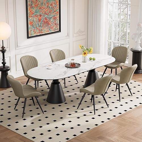 Miniatura 24 de Juego de 6 sillas de comedor modernas de terciopelo para sala de estar, sillas tapizadas de comedor con cojines gruesos, patas de metal, sin brazos,