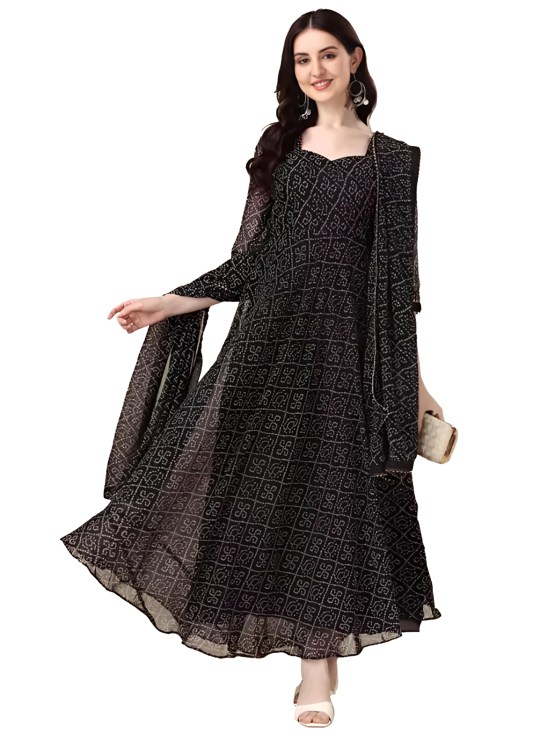 VIDYA FASHION MART Premium Bandhani Anarkali Kurta Set: Hand-Dyed, Traditional, and Elegant